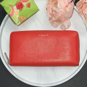 EUC Coach Accordion Zip Wallet in Coral